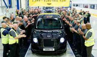 LEVC 25,000TH ELECTRIC TAXI Pictures by Adam Fradgley Pictured on the production line at the LEVC factory in Coventry is the 25,000th Electric Taxi coming off the production line.